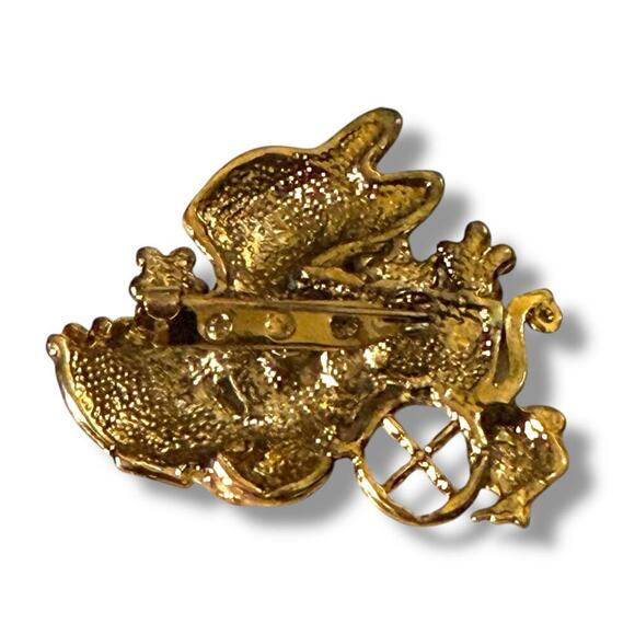 Vintage Bunny and Chick Floral Easter Brooch Gold Tone Enamel Rhinestone Pin - Picture 2 of 7